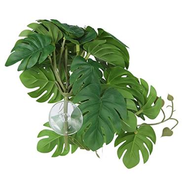 Imagem de Pissente Planta de Réptil Artificial, Decoração de Folhas de Plástico Realista para Terrário de Répteis e Tanque de Peixes, Com Ventosas, Material Não Seguro (Folha)