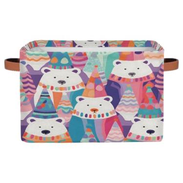 Imagem de Cestas de armazenamento pequenas, ursos de animais, para aniversário, fofo, com alças, caixas de armazenamento de brinquedos de tecido dobráveis para berçário, sala de estar, quarto, prateleiras