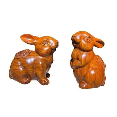 Imagem de FLCPJGV Conjunto de 2 Estatuetas de Animais Esculpidas em Madeira, Colecionáveis. Ideais Como Objetos Decorativos, Presentes de Boas-vindas Ou.., castanho claro