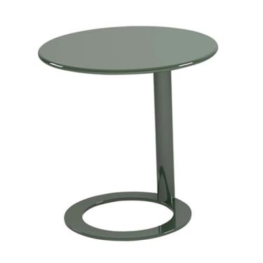 Imagem de Ｂｅｓｇａ Mesa lateral pequena, moderna e minimalista, de metal com base, pequena mesa de pedestal para pátio, banheiro, dormitório, de cabeceira, Azul