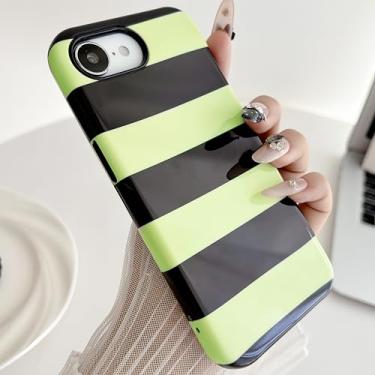 Imagem de HYUEKOKO Capa de telefone com listras horizontais para iPhone 16e, linda moda retrô listrada padrão de linha, capa estética, TPU macio e fino e policarbonato rígido à prova de choque para meninas