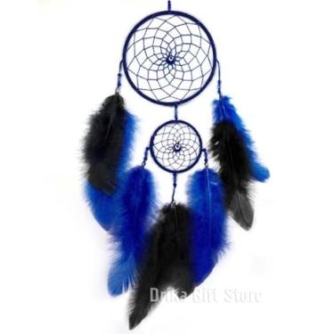 Imagem de Filtro Dos Sonhos Para Carro com Olho Grego Duplo 2 Aros Apanhador(Azul com Preto)