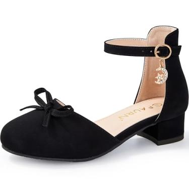 Imagem de Faurn Sapatos Sociais Para Meninas, Salto Fechado, Laço, Tira No Tornozelo, Scarpin Floral, Festa, Casamento, Sandálias Escolares Para Crianças Grandes, Nobuck Preto, Criança Grande 4
