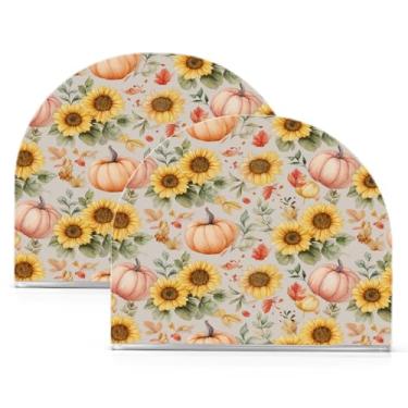 Imagem de ATTX Pacote com 2 porta-guardanapos de acrílico de Ação de Graças com design de abóboras de girassóis de outono - Organizador de mesa decorativo para cozinha, restaurante, decoração de férias de casa