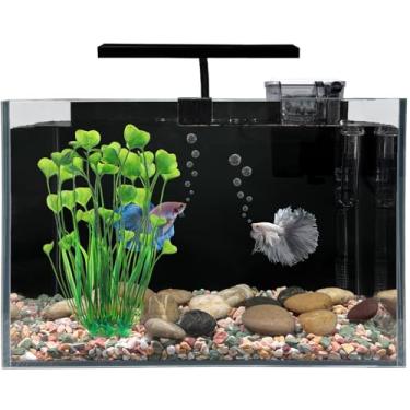 Imagem de HEURYTEP Tanque de peixes Betta, kit para iniciantes nano Nature Aquarium de 2,5 galões, aquário de mesa ultratransparente sem aro com luz, filtro, cascalho e rocha, aquário perfeito para peixes