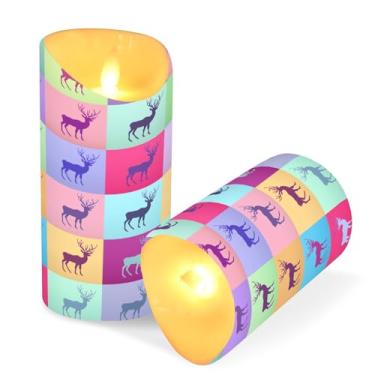 Imagem de Blueangle Pacote com 2 velas sem chama de silhuetas de rena com controle remoto e temporizador, velas LED cintilantes (7,6 cm x 9,9 cm) para decoração de casa, casamento, acampamento (485)