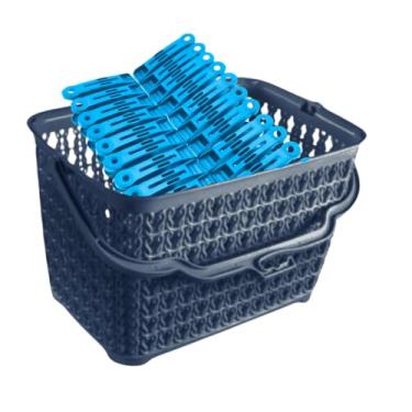 Imagem de Pregador de Roupa, Kit Cesto + 60 Prendedores Roupas Reforçado Cesto Multiuso com Alça, 14x15x25cm(Cesto Azul Escuro)