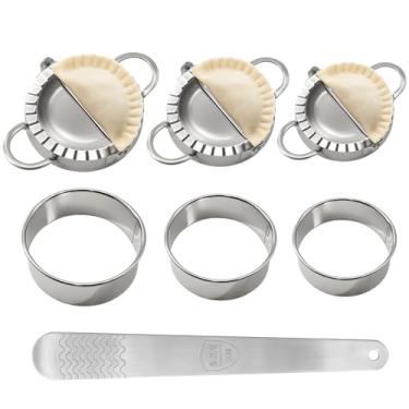 Imagem de Conjunto de aço inoxidável 3 em 1 para fazer bolinhos de massa e empanada | Molde de prensa profissional com 3 tamanhos (9,7 cm, 12,7 cm, 15,2 cm) e cortadores de massa, colher de recheio | Pode ser