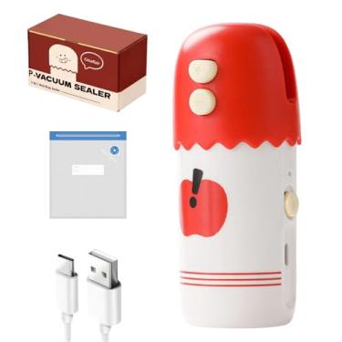 Imagem de Mini seladora de saco 3 em 1 com cortador e ímã, seladora a vácuo de 60 Kpa para alimentos, máquina seladora a vácuo para sacolas plásticas, lanches e armazenamento de alimentos (vermelho)