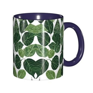 Imagem de Zeraoke Canecas de café criativas com estampa de folhas tropicais, personalizadas, presente para a família, tamanho de 325 ml, unissex
