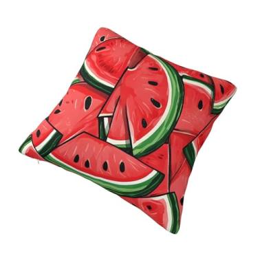 Imagem de Almofada quadrada decorativa com estampa de melancia - Design reversível, zíper oculto, poliéster macio para sofá, cama e carro - Hipoalergênico 56 x 56 cm