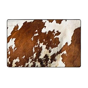 Imagem de ZERAOKE Tapete de couro bovino vermelho e branco de 9,5 x 1,5 m, tapetes de fazenda para sala de estar, decorativo, lavável, antiderrapante, tapetes macios modernos para quarto, sala de jantar, sala