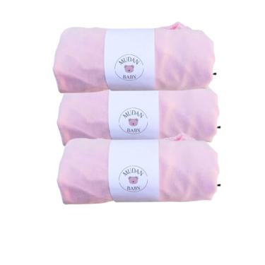 Imagem de Kit 3 Lençóis Avulsos de Malha 100% Algodão com Elástico para Berço Americano, Hipoalergênico, 160x98x12cm, Liso (Rosa)