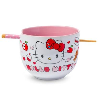 Imagem de Silver Buffalo Hello Kitty Ícones de maçãs e corações 590 ml tigela de ramen de cerâmica com pauzinhos