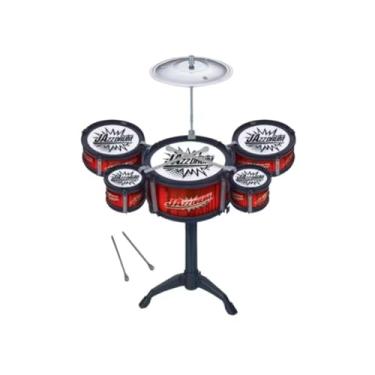 Imagem de Bateria Infantil Musical com 5 Tambores, Vermelho, Brinquedo com Prato e Baquetas Incluídas
