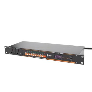 Imagem de Dpofirs Condicionador Sequenciador de Energia de 10 Tomadas Com Interruptor de Alimentação Independente, Porta USB, Display Digital para Estúdio de Palco de Home Theater (plugue da ue)
