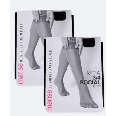 Imagem de Kit 2 Pares Meias 3/4 Feminina Social Fio 20 Marisa-56388, UN, Preto
