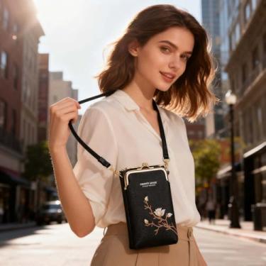 Imagem de Pequena bolsa de couro transversal para bordado para mulheres com alça ajustável destacável mini bolsas cruzadas e bolsas de ombro - preta, Preto