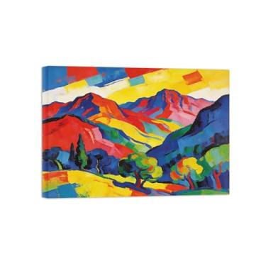 Imagem de Pintura abstrata de parede - árvore de montanha colorida - imagem de decoração moderna - impressões em tela para sala de estar pronta para pendurar tela embrulhada 60 x 85 cm 24 x 33 polegadas