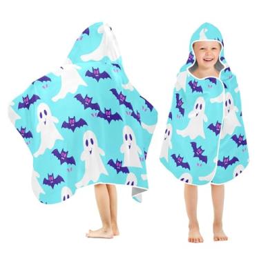 Imagem de Burbuja Toalha de banho com capuz de fantasmas de desenho animado para crianças, toalha de praia de pelúcia macia absorvente para meninas e meninos 3-10 anos, 61 x 127 cm