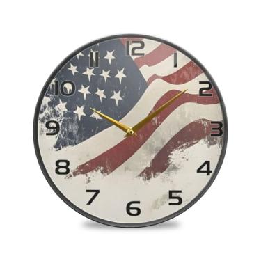 Imagem de YETTASBIN Relógio de parede de acrílico vintage com bandeira americana - Silencioso, sem tique-taque, operado por bateria, relógio redondo decorativo criativo para cozinha, sala de estar, banheiro