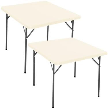 Imagem de Pacote com 2 toalhas de mesa quadradas elásticas para mesas de cartão de 91 x 91 cm, impermeável, elástica, lavável, toalha de mesa de piquenique, dobrável, para uso interno e externo, para festas