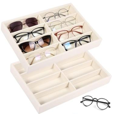 Imagem de Bandeja organizadora de óculos de sol, caixa organizadora de joias de veludo macio, 8 compartimentos, caixa de armazenamento de óculos de sol, bandeja empilhável para óculos, gaveta, penteadeira