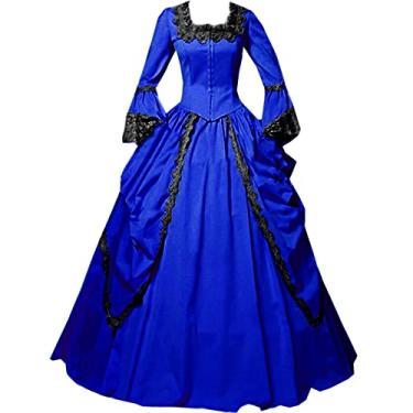 Imagem de Jeufoin Vestido feminino de fantasia de Maria Antonieta, vestido vitoriano, vestido de baile rococó, vestido dos anos 1800, Azul royal, G