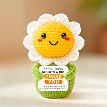 Imagem de Krinisou Appreciation Daisy Gift with Thank You Card, Cute Crochet Flower Desk Decor for Women, Small Thoughtful Present for Teachers or Coworkers