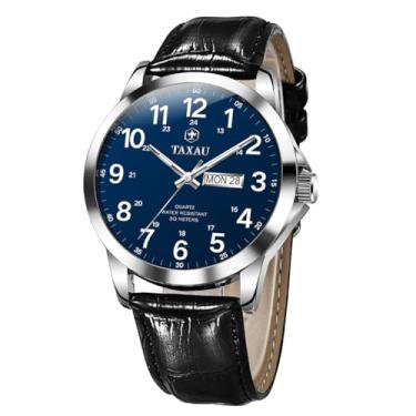 Imagem de Taxau Relógios masculinos de luxo, analógicos, à prova d'água, couro clássico, mostrador grande, simples, fácil de ler, quartzo, vestido minimalista, dia, data, quartzo, relógios masculinos, G8409