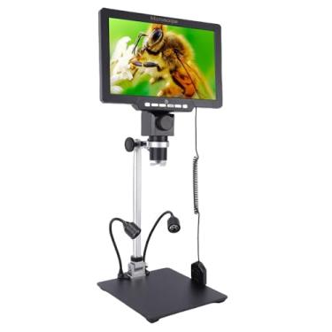 Imagem de Yunir Microscópio Digital de 10,1", Ampliador de Microscópio HD 2000X, Faixa de Foco Ajustável de 10-130 Mm, Com 2 Luzes LED de Tubo Flexível para Identificação Mineral, Observação