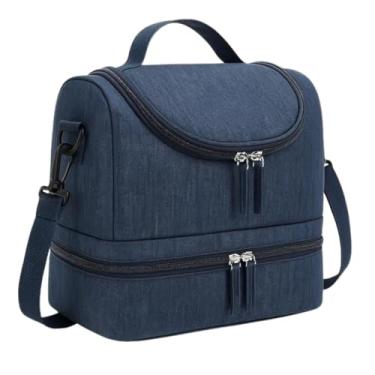 Imagem de Bolsa Térmica com 2 Compartimentos Lancheira Reforçada Isolamento Térmico e Alça Ajustável (Azul)