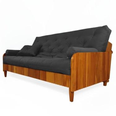 Imagem de Sofá Cama Paris Ii Ripado Sarja em Madeira Maciça Natural - Preto