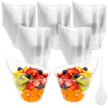 Imagem de STARVAST 150 peças de copos de sobremesa descartáveis de plástico transparente, com colheres de degustação, copos de aperitivo, tigelas de parfait de iogurte para suprimentos de festa, sobremesas