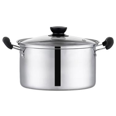 Imagem de Panela de aço inoxidável espessa, 1,6 litro de cabo duplo para leite e sopa com tampa para aquecer, cozinhar e ferver leite, espaguete, sopa na cozinha e ao ar livre (18 cm)