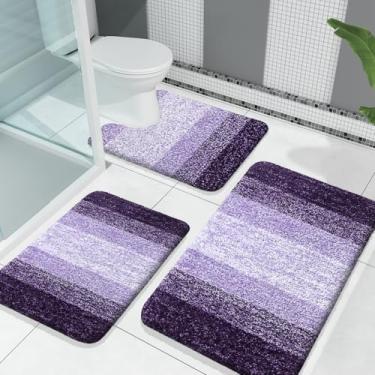 Imagem de OLANLY Conjuntos de tapetes de banheiro de 3 peças, tapetes de banho de microfibra macia absorvente e tapete de banheiro em forma de U, conjunto de tapete de banho felpudo de pelúcia para banheiro (76