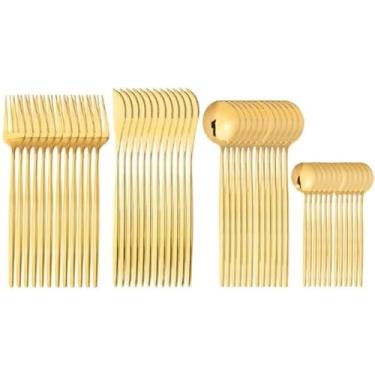 Imagem de Talheres de Aço Inox Dourados 24 Peças – Jogo Completo Garfo Colher Faca Luxo para Jantar (48 PEÇAS REDONDO)