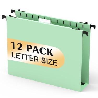 Imagem de Pastas de arquivo suspensas de plástico com capacidade extra, pacote com 12 pastas suspensas reforçadas, expansão de 5 cm, tamanho carta para arquivos em massa/gráficos médicos (verde sálvia)