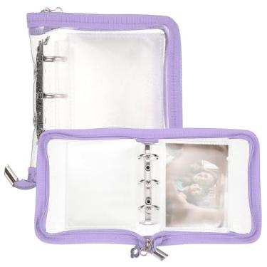 Imagem de PATIKIL A7 fichário de cartão fotográfico, 4 porta-cartões fotográficos transparentes KPop, álbum coreano de cartões de fotos Kpop com 26 peças internas (52 compartimentos para cartões), roxo