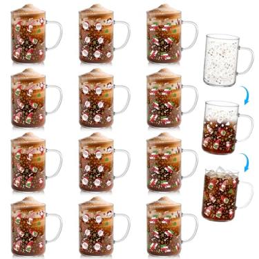 Imagem de Baderke Conjunto de 12 presentes de Natal - 473 ml canecas de vidro de Natal que mudam de cor, canecas de café de Natal de inverno com alça, chávenas de café geladas de inverno com floco de neve para