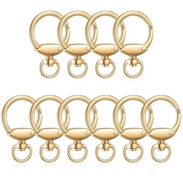 Imagem de 10 peças de ganchos de pressão de mola redondos, clipes de mosquetão de anel giratório com ilhós fixos de liga de zinco anéis de vedação fivela para bolsas, cintos, porta-chaves, bolsas, acessório DIY