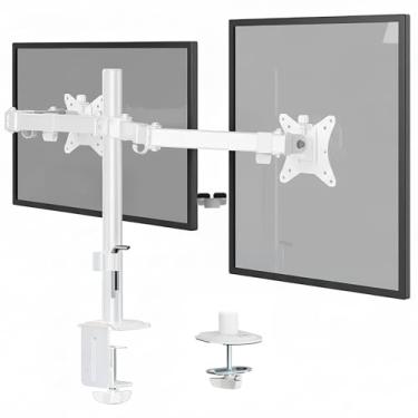 Imagem de Mount-It! Suporte de monitor duplo para mesa, rotação de inclinação ajustável em suportes de monitor duplo para telas de até 32 polegadas, braços duplos de monitor para 2 monitores, VESA 75 x 75 e