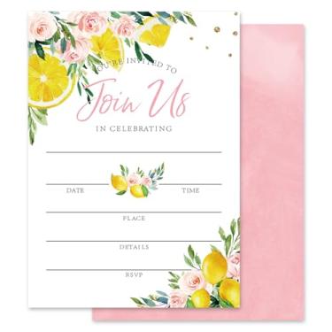 Imagem de Whaline Convites florais de limão 20 conjuntos primavera verão flor limão convites com envelopes adesivos em branco convites para casamento chá de bebê aniversário, 12 x 18 cm