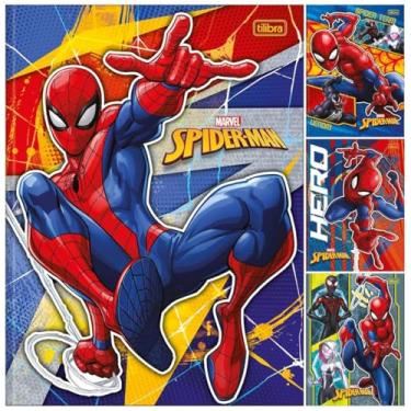 Imagem de Kit C/ 4 Caderno Homem Aranha TILIBRA Universitário BROCHURA - 48 Folhas