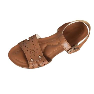 Imagem de Sandálias femininas de cabeça redonda de salto grosso para uso casual e versátil primavera verão moda lazer ao ar livre sem caixa de sapatos, Caqui, 36