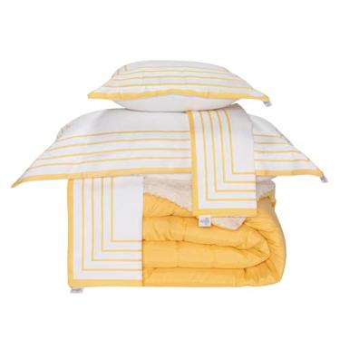 Imagem de Kit Cama Posta 5 Peças,Coberdrom Queen Amarelo, 220x240cm, Coberdrom + Fronhas + Capas de Almofada, Contemporâneo, Amor, Liso, 100% Poliéster