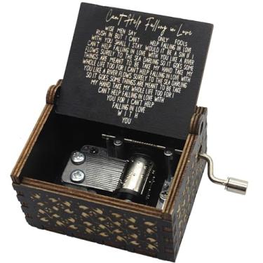 Imagem de Aokely Caixas de música Can't Help Falling in Love, caixa de música vintage gravada a laser de madeira, com manivela à mão, para aniversário do seu ente querido, Dia dos Namorados, Natal