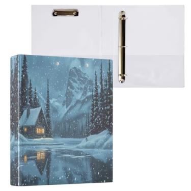 Imagem de Fichário Snowy Cabin by Winter Lake com 3 anéis com pastas escolares de prancheta, fichário com prancheta resistente
