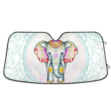 Imagem de Protetor solar personalizado de elefante branco azul para para-brisa de carro dobrável universal para-brisa frontal para-brisa automotivo impressão animal P, 134,6 cm x 59,7 cm