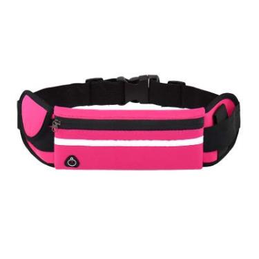 Imagem de Bolsa de cintura para corrida, pochete para mulheres e homens, cinto impermeável, ajustável, acessórios esportivos com porta de fone de ouvido, Vermelho rosa, Elegante